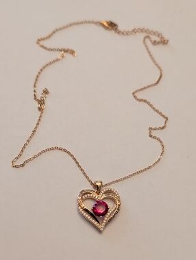 Rose Gold Sterling Silver Heart Pendant Necklace with Pink Gem
